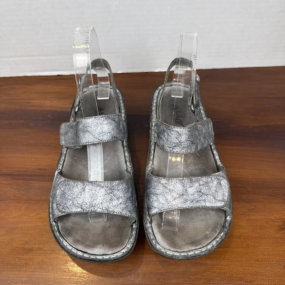Women's Alegria Verona Pewter Crackled Leather Sandals Size 6 - Picture 4 of 11